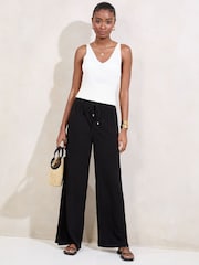 Lipsy Black Tall Wide Leg Touch of Linen Trousers - Image 3 of 4