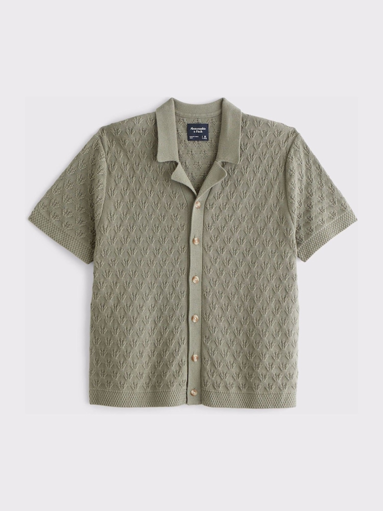Abercrombie & Fitch Green Textured Polo Shirt - Image 1 of 2