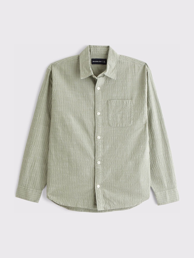 Abercrombie & Fitch Green Seersucker Stripe Shirt - Image 2 of 3 Abercrombie & Fitch Green Seersucker Stripe Shirt - Image 2 of 3
