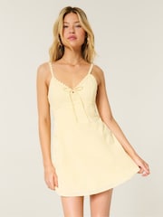Hollister Yellow Lace Trim Button Through Mini Dress - Image 1 of 9