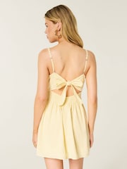 Hollister Yellow Lace Trim Button Through Mini Dress - Image 4 of 9