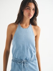Abercrombie & Fitch Blue Tie Waist Denim Jumpsuit - Image 4 of 5