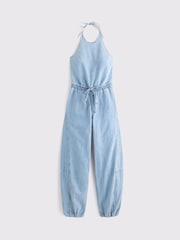 Abercrombie & Fitch Blue Tie Waist Denim Jumpsuit - Image 5 of 5