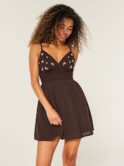 Hollister Brown Smocked Waist Mini Dress - Image 1 of 5