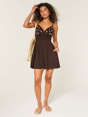 Hollister Brown Smocked Waist Mini Dress - Image 3 of 5