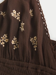 Hollister Brown Smocked Waist Mini Dress - Image 5 of 5