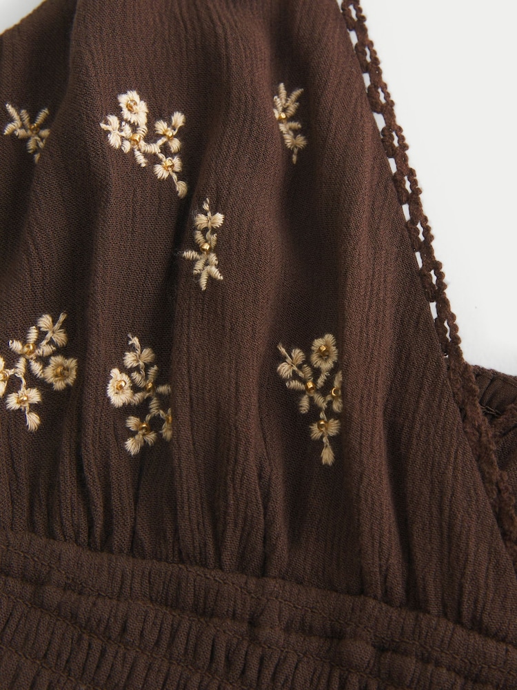 Hollister Brown Smocked Waist Mini Dress - Image 5 of 5