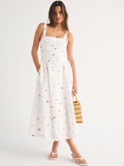 Abercrombie & Fitch White Ruched Dipped Waist Midi Dress - Image 1 of 5