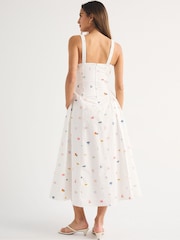 Abercrombie & Fitch White Ruched Dipped Waist Midi Dress - Image 2 of 5