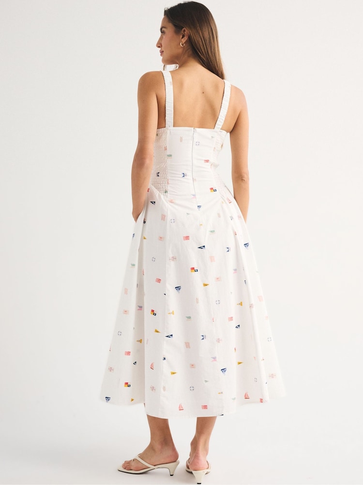 Abercrombie & Fitch White Ruched Dipped Waist Midi Dress - Image 2 of 5