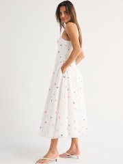 Abercrombie & Fitch White Ruched Dipped Waist Midi Dress - Image 3 of 5