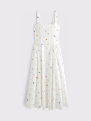 Abercrombie & Fitch White Ruched Dipped Waist Midi Dress - Image 5 of 5