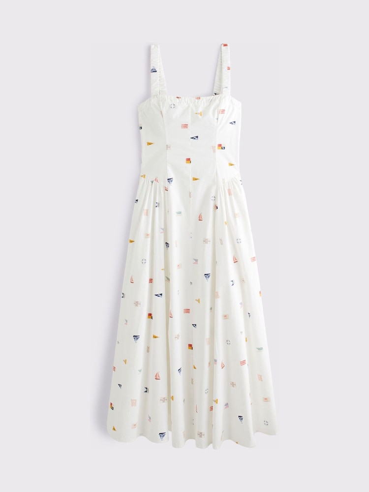 Abercrombie & Fitch White Ruched Dipped Waist Midi Dress - Image 5 of 5