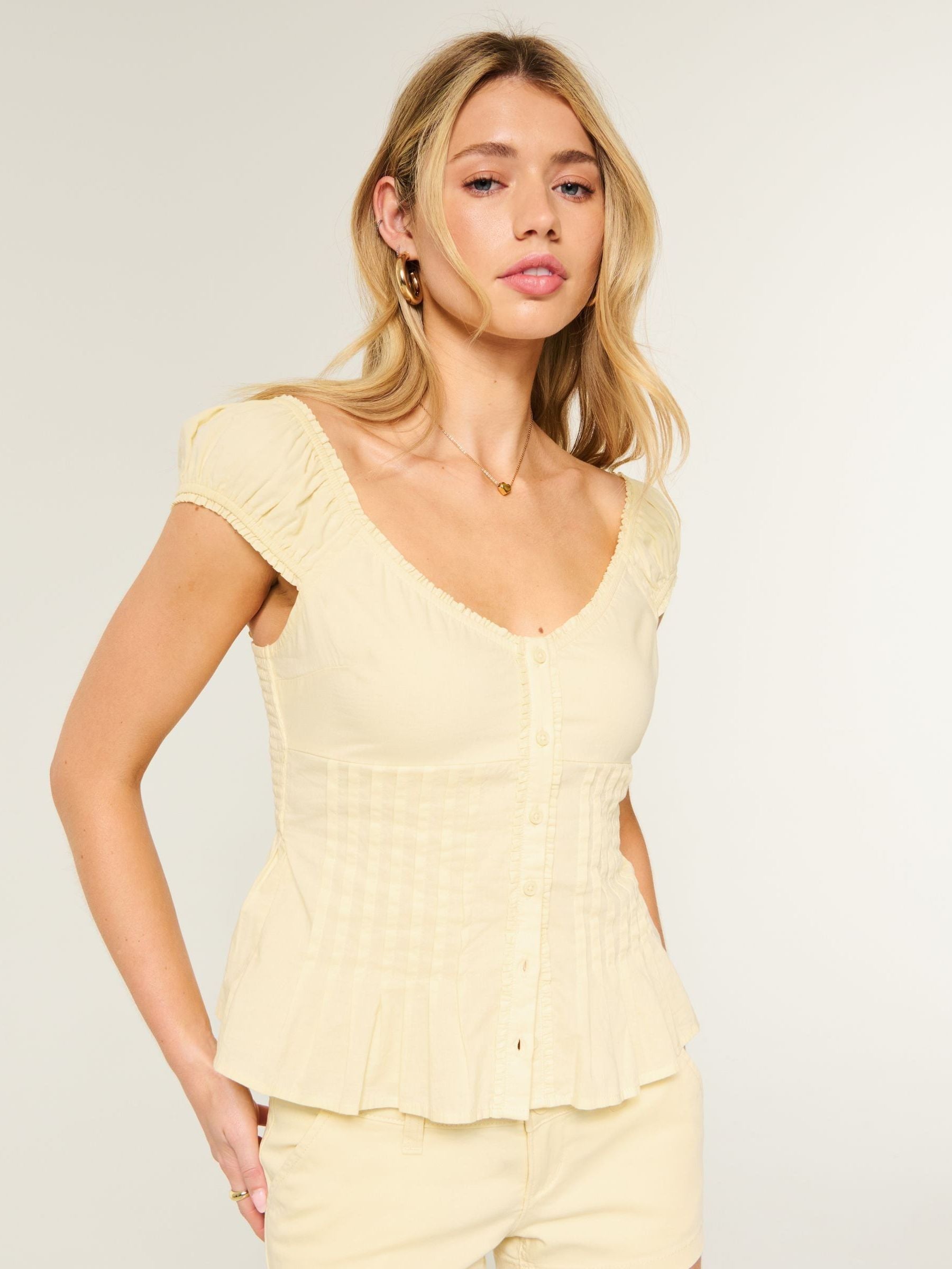 Buy Hollister Yellow V-Neck Pintuck Top from Next USA