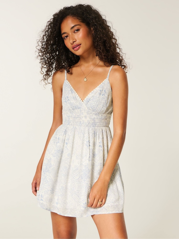 Hollister White Smocked Waist Mini Dress - Image 1 of 1 Hollister White Smocked Waist Mini Dress - Image 1 of 1