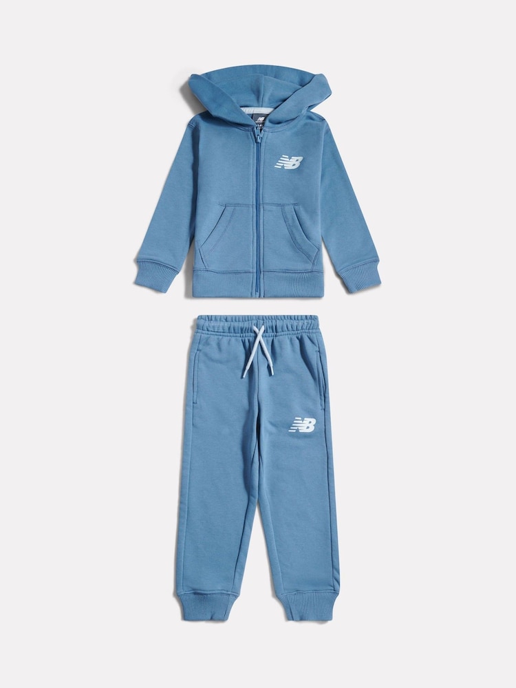 New Balance Blue Linear Logo FT Zip Through Hoodie & Joggers Set - Image 1 of 3
