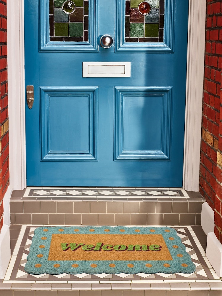 Oliver Bonas Blue Scalloped Welcome Doormat - Image 1 of 4