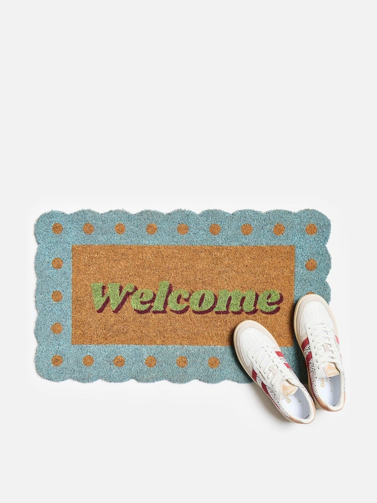 Oliver Bonas Blue Scalloped Welcome Doormat - Image 2 of 4