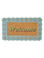 Oliver Bonas Blue Scalloped Welcome Doormat - Image 4 of 4