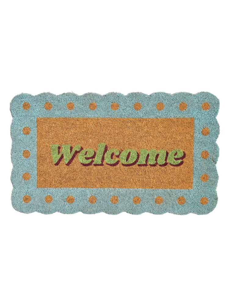 Oliver Bonas Blue Scalloped Welcome Doormat - Image 4 of 4