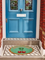 Oliver Bonas Green Welcome Cherries Round Doormat - Image 1 of 4