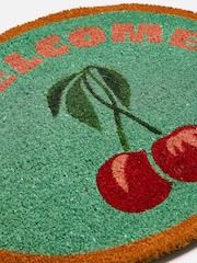 Oliver Bonas Green Welcome Cherries Round Doormat - Image 3 of 4