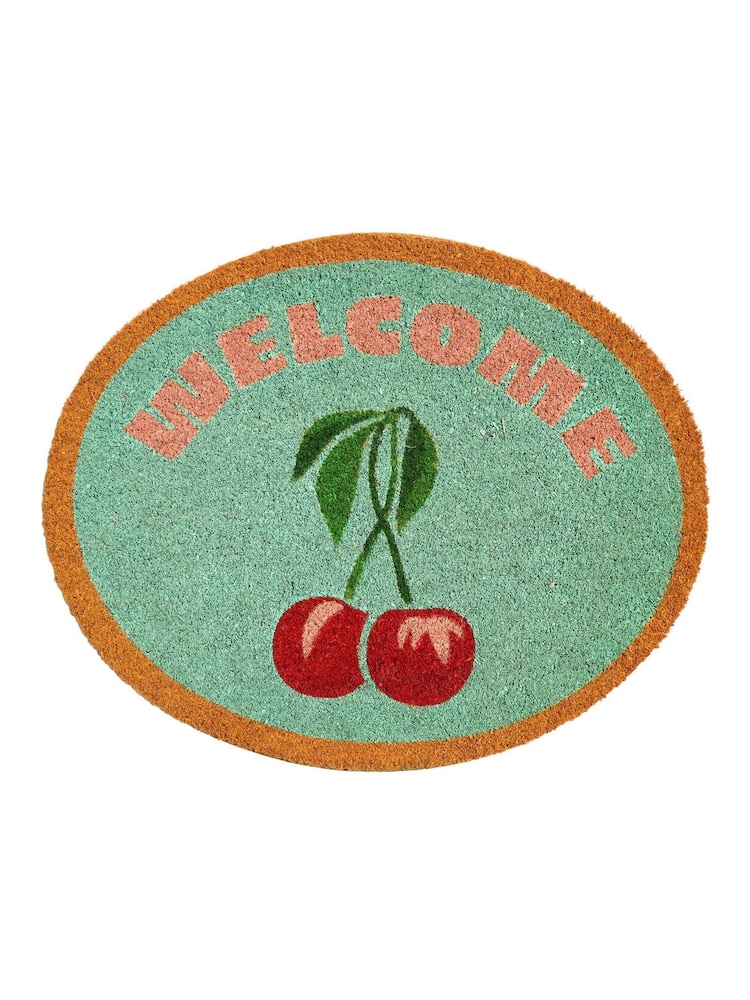 Oliver Bonas Green Welcome Cherries Round Doormat - Image 4 of 4