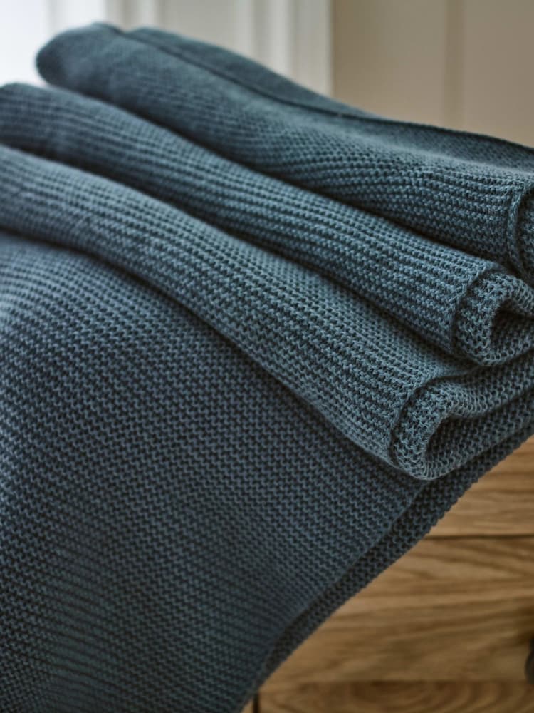Deyongs Blue Saunton Stitch Throw - Image 1 of 5 Deyongs Blue Saunton Stitch Throw - Image 1 of 5