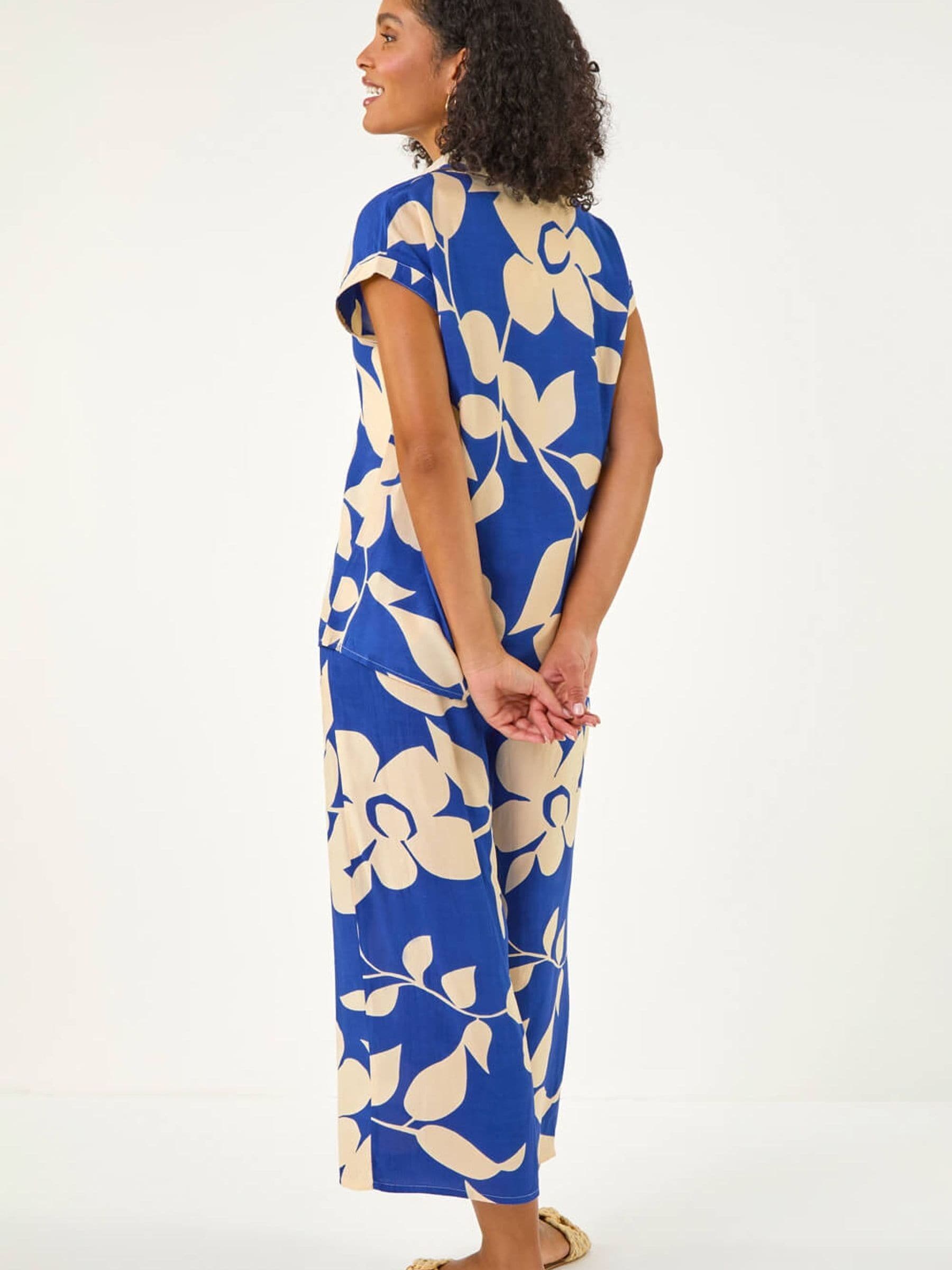Buy Roman Blue Floral Mono Print V-Neck Shirt from Next Romania