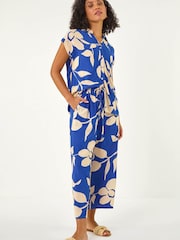 Roman Blue Floral Mono Print V-Neck Shirt - Image 3 of 5