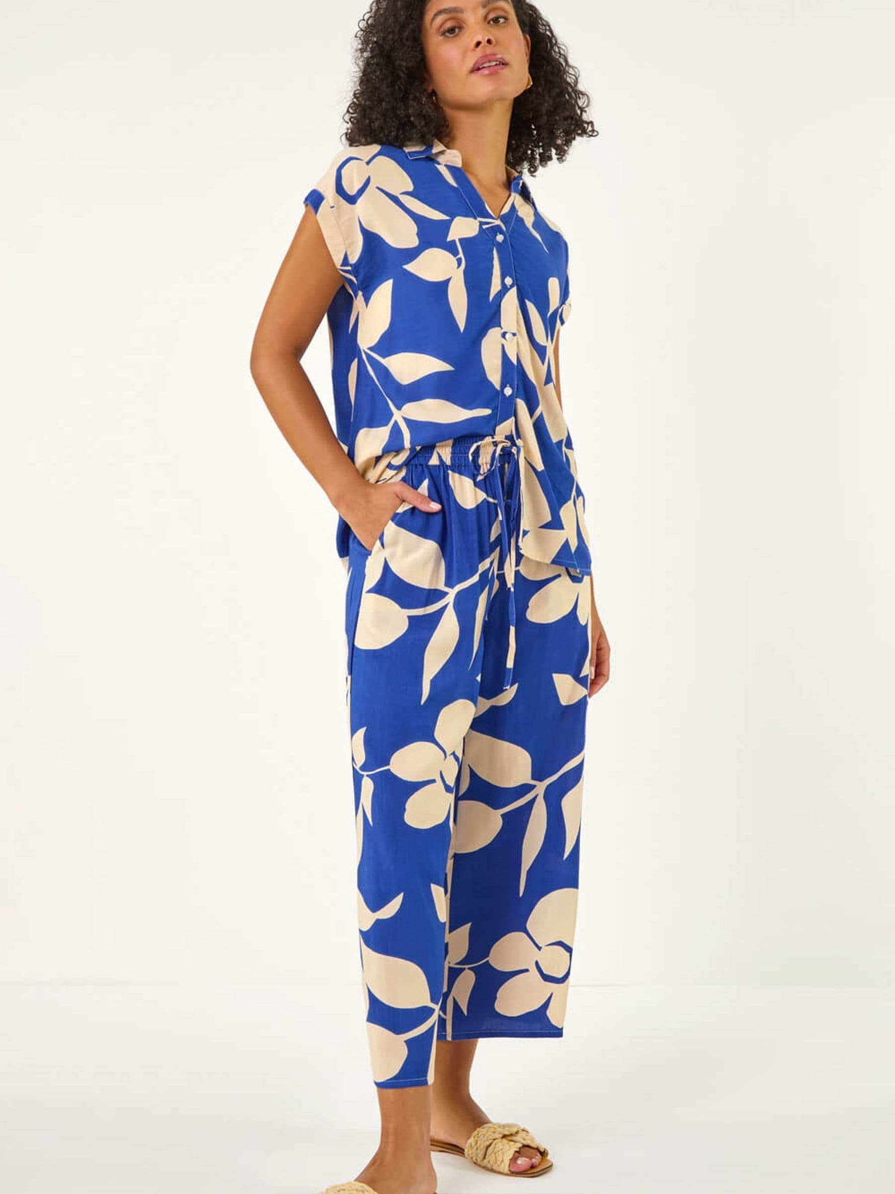 Buy Roman Blue Floral Mono Print V-Neck Shirt from Next Romania