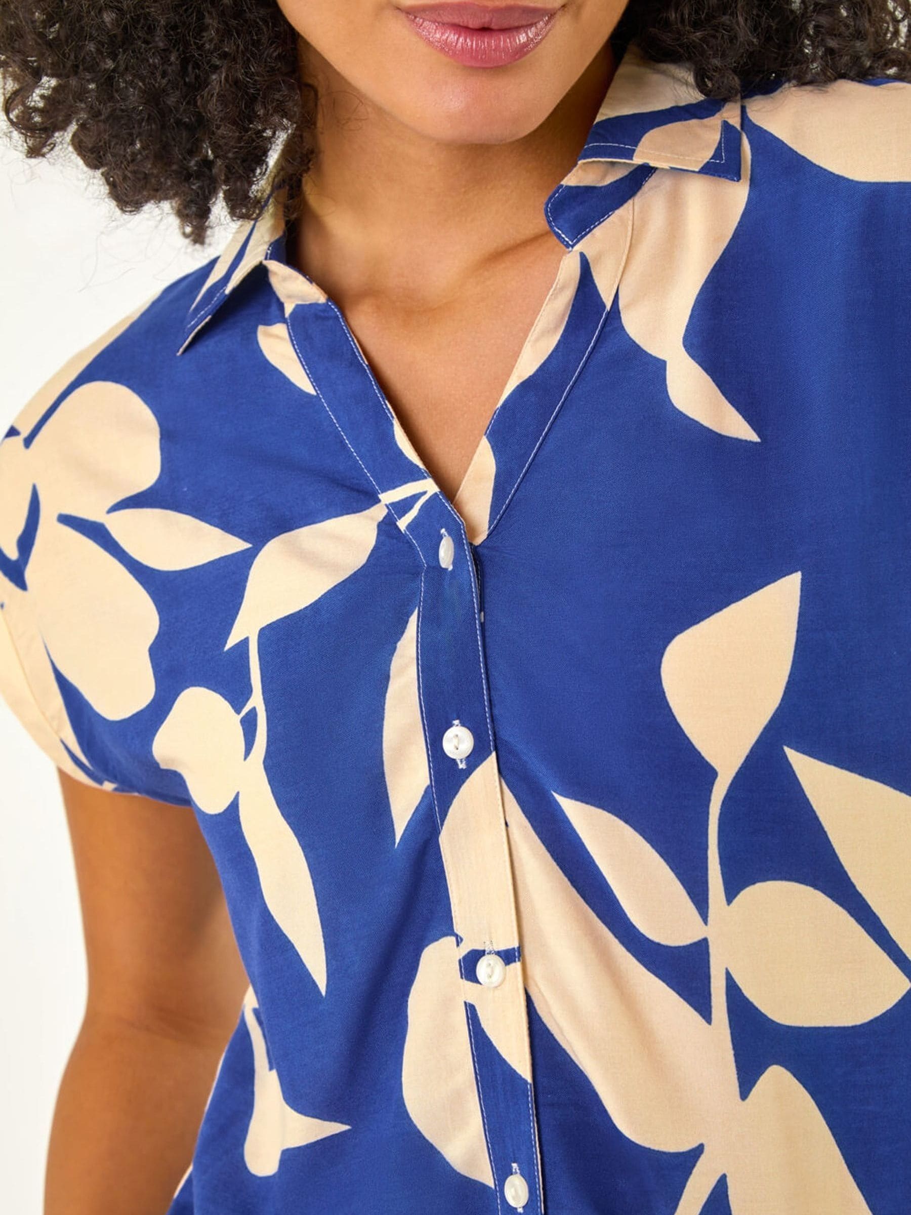 Buy Roman Blue Floral Mono Print V-Neck Shirt from Next Romania