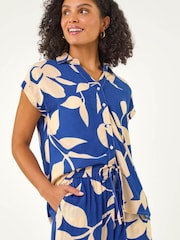 Roman Blue Floral Mono Print V-Neck Shirt - Image 5 of 5