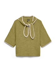 VERO MODA Green Short Sleeve Scarf Neck Jumper - Image 1 of 1