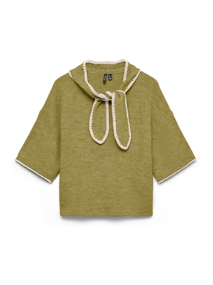 VERO MODA Green Short Sleeve Scarf Neck Jumper - Image 1 of 1