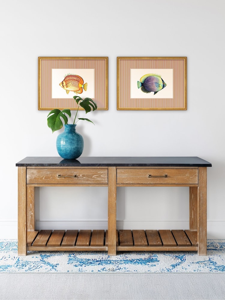 Brookpace Lascelles Red/Gold Tropical Fish VI' Stripy Wall Art in Slim Frame - Image 1 of 4