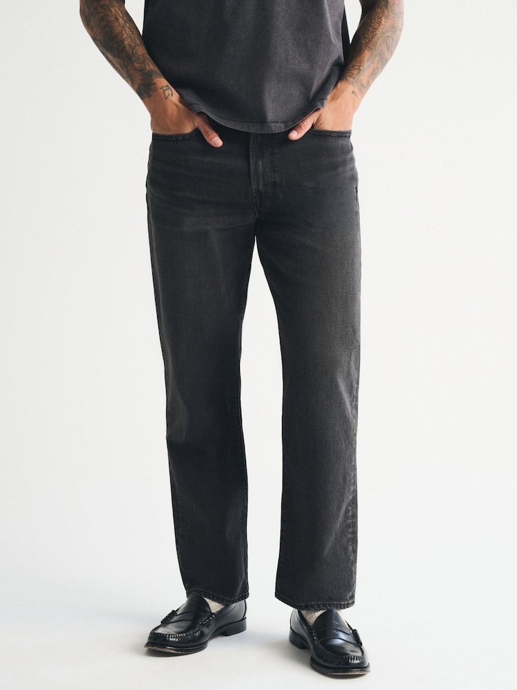 Abercrombie & Fitch Black Relaxed Straight Fit Jeans - Image 2 of 7 Abercrombie & Fitch Black Relaxed Straight Fit Jeans - Image 2 of 7