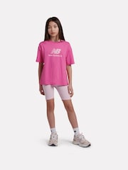New Balance Pink Stacked Logo T-Shirt and Cycle Shorts Set - Image 1 of 8