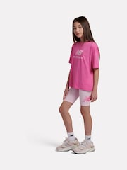 New Balance Pink Stacked Logo T-Shirt and Cycle Shorts Set - Image 2 of 8