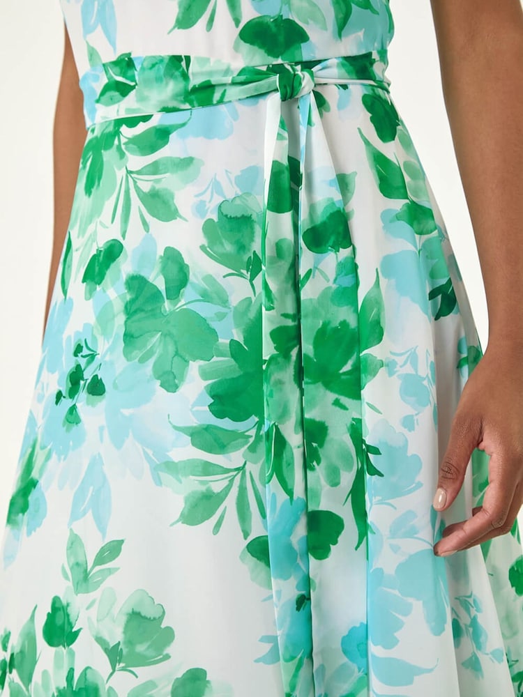 Roman Green Floral Pleated Neck Midi Dress - Image 6 of 6 Roman Green Floral Pleated Neck Midi Dress - Image 6 of 6