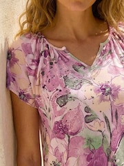 Roman Pink Abstract Leaf Print Stretch Tunic Top - Image 4 of 5