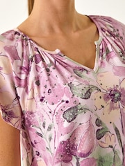 Roman Pink Abstract Leaf Print Stretch Tunic Top - Image 5 of 5