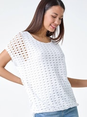 Roman White Cut Out Detail Stretch Top - Image 1 of 5