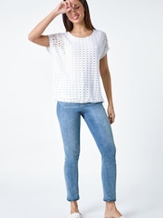 Roman White Cut Out Detail Stretch Top - Image 2 of 5