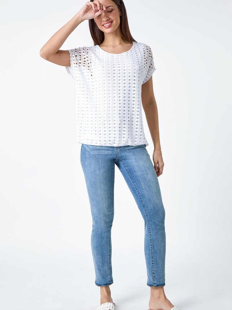 Roman White Cut Out Detail Stretch Top - Image 2 of 5