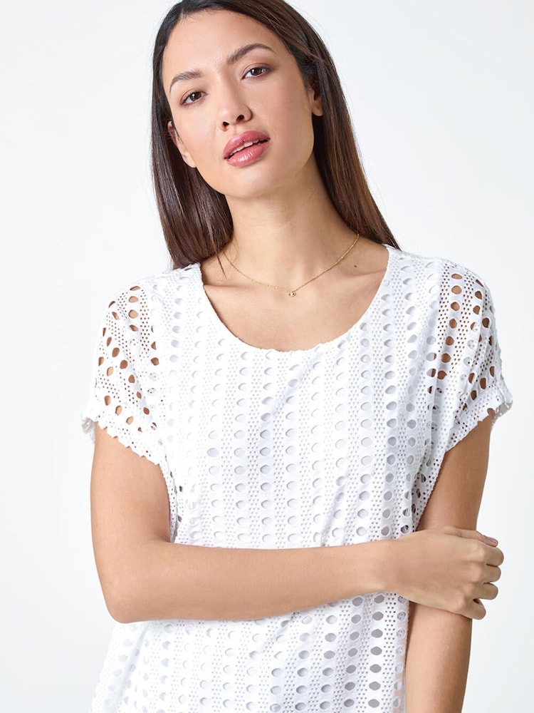 Roman White Cut Out Detail Stretch Top - Image 5 of 5