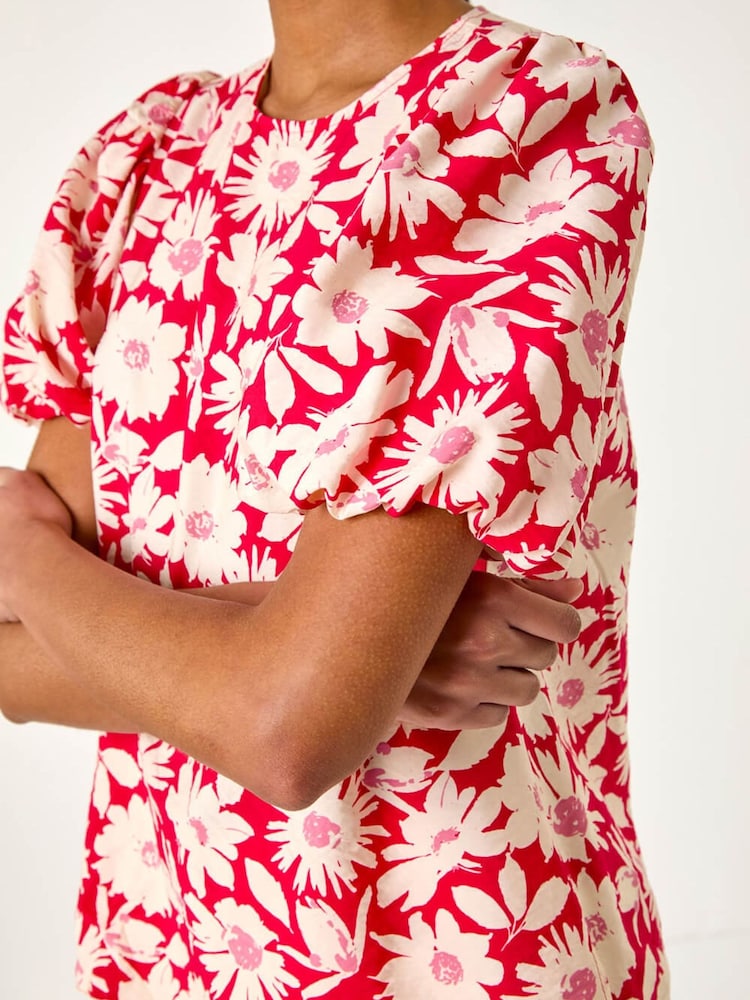 Roman Pink Floral Print Balloon Sleeve Top - Image 5 of 5