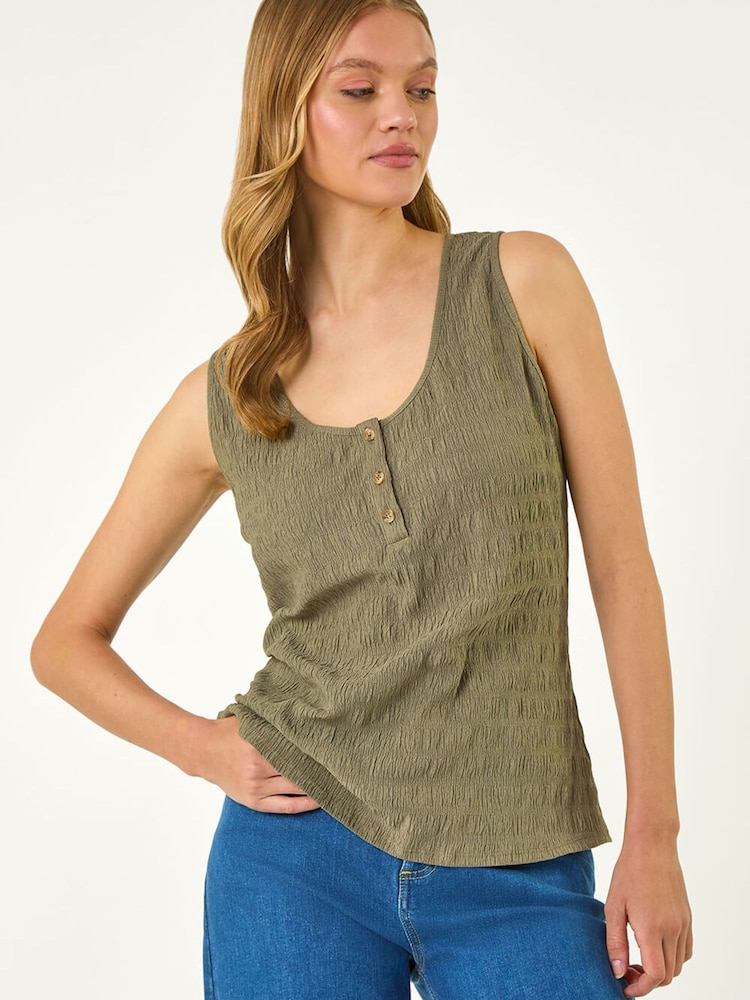 Roman Green Buttoned Stretch Vest Top - Image 1 of 5