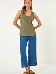 Roman Green Buttoned Stretch Vest Top - Image 2 of 5