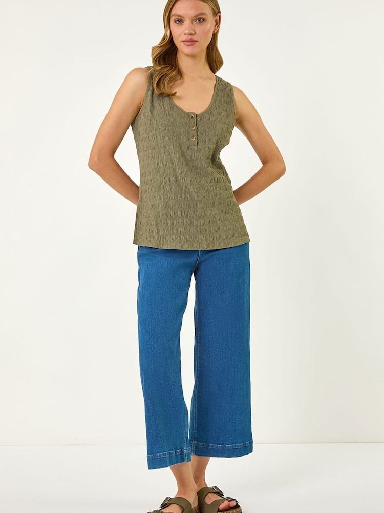 Roman Green Buttoned Stretch Vest Top - Image 2 of 5